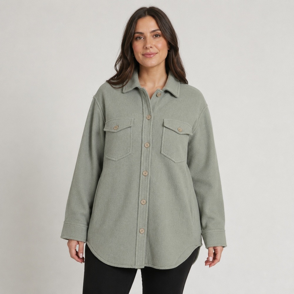 Wilfred Free Merino Wool Shirt Jacket Women L Sage Shacket Overshirt Aritzia